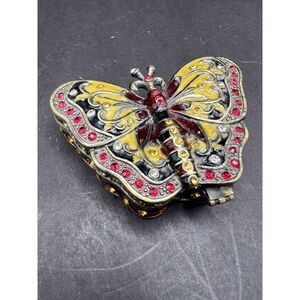 VTG Butterfly Trinket Rhinestone Enameled Box Jewelry Box